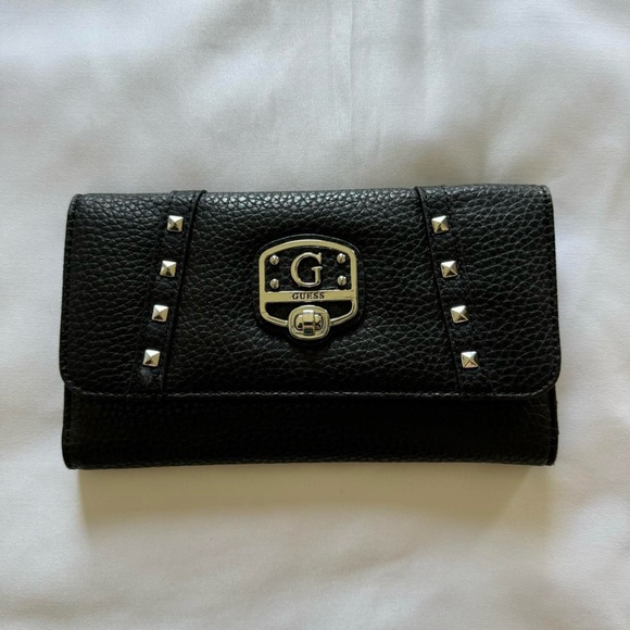 Guess Handbags - guess black and silver hardware large wallet